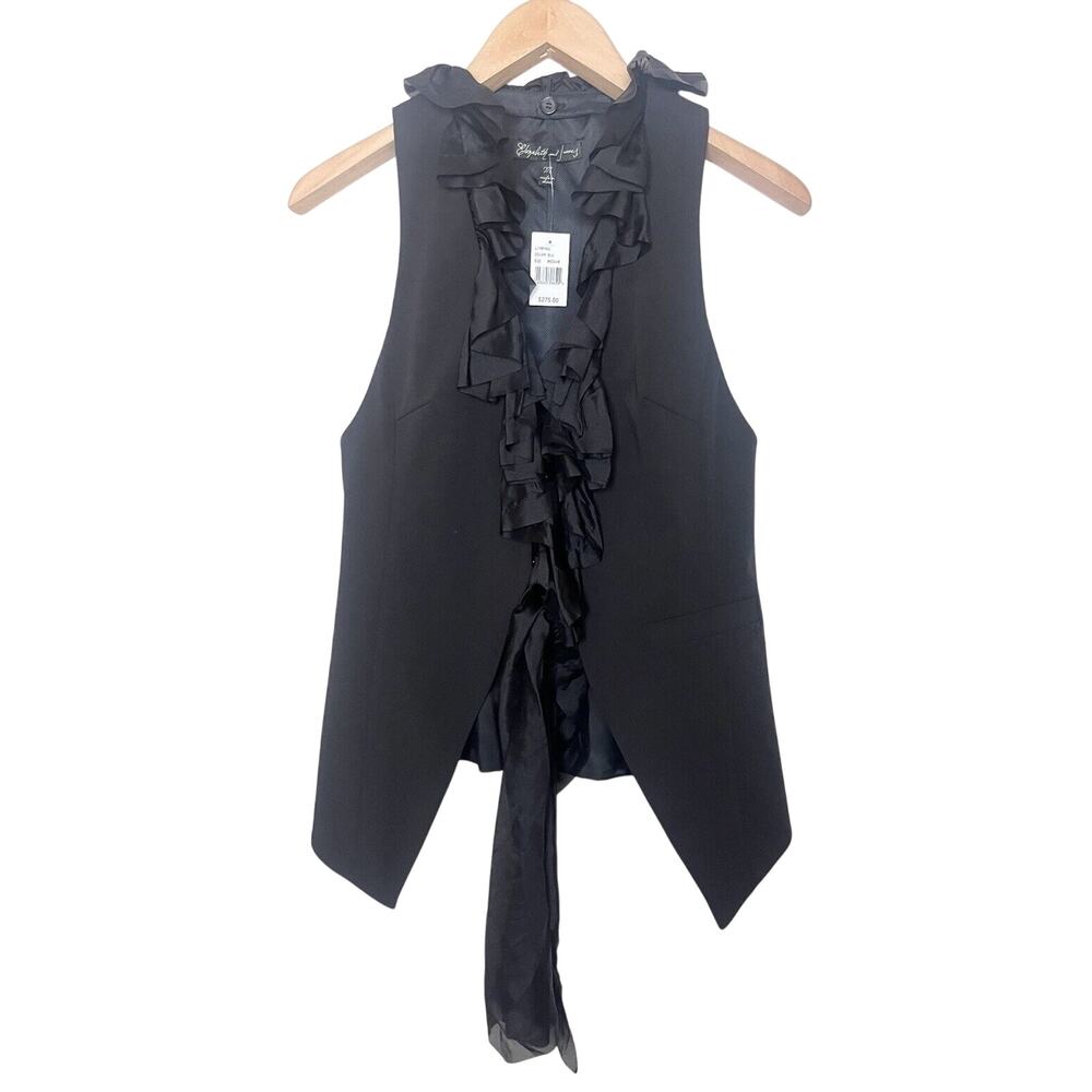 NWT Elizabeth and James Size Medium Black Removable Silk Ruffle Vest Top $275